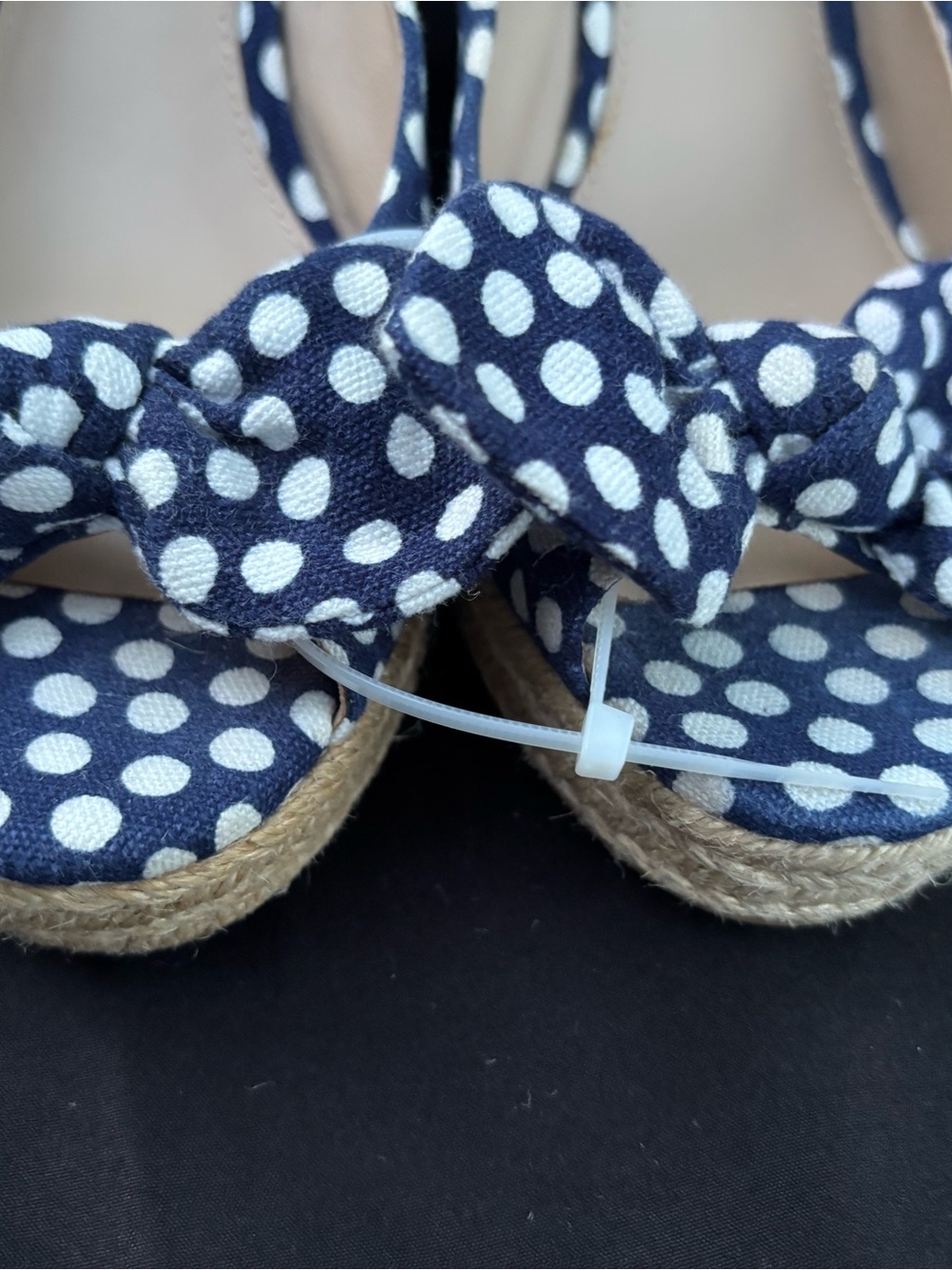 Tory Burch Navy and White Polka Dot Bow Peep-Toe Heels - Picture 5 of 13